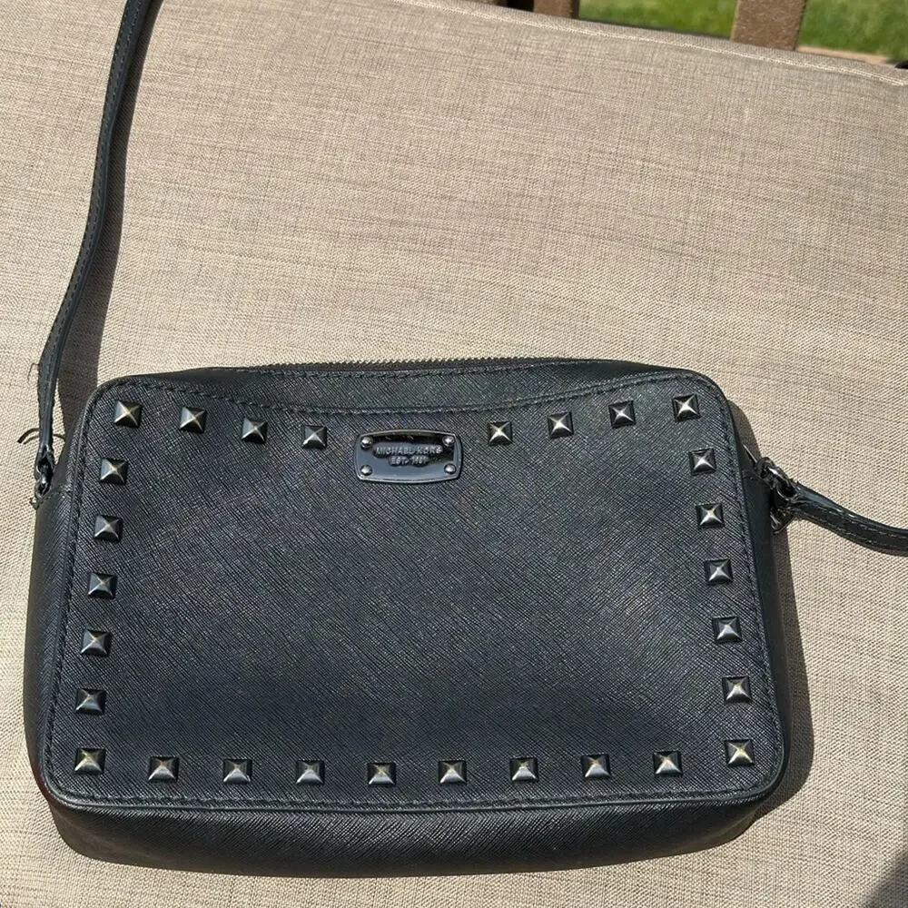 Michael Kors Sandrine East West Black Studded Crossbody Bag